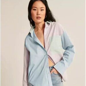 NWT Abercrombie & Fitch Oversized Colorblocked Pastel Poplin Shirt - Size S